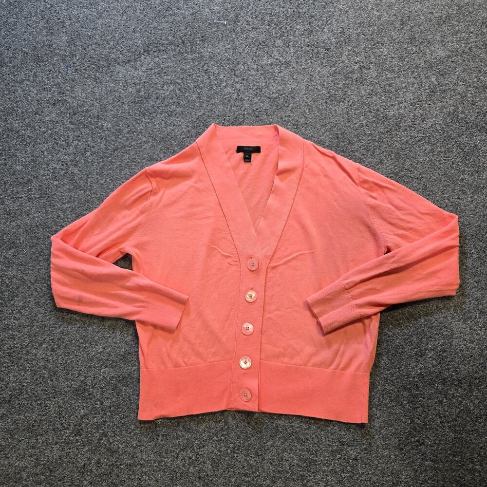 J Crew Cardigan Womens Size Medium Orange Long Sleeve Button Knit Lightweight
